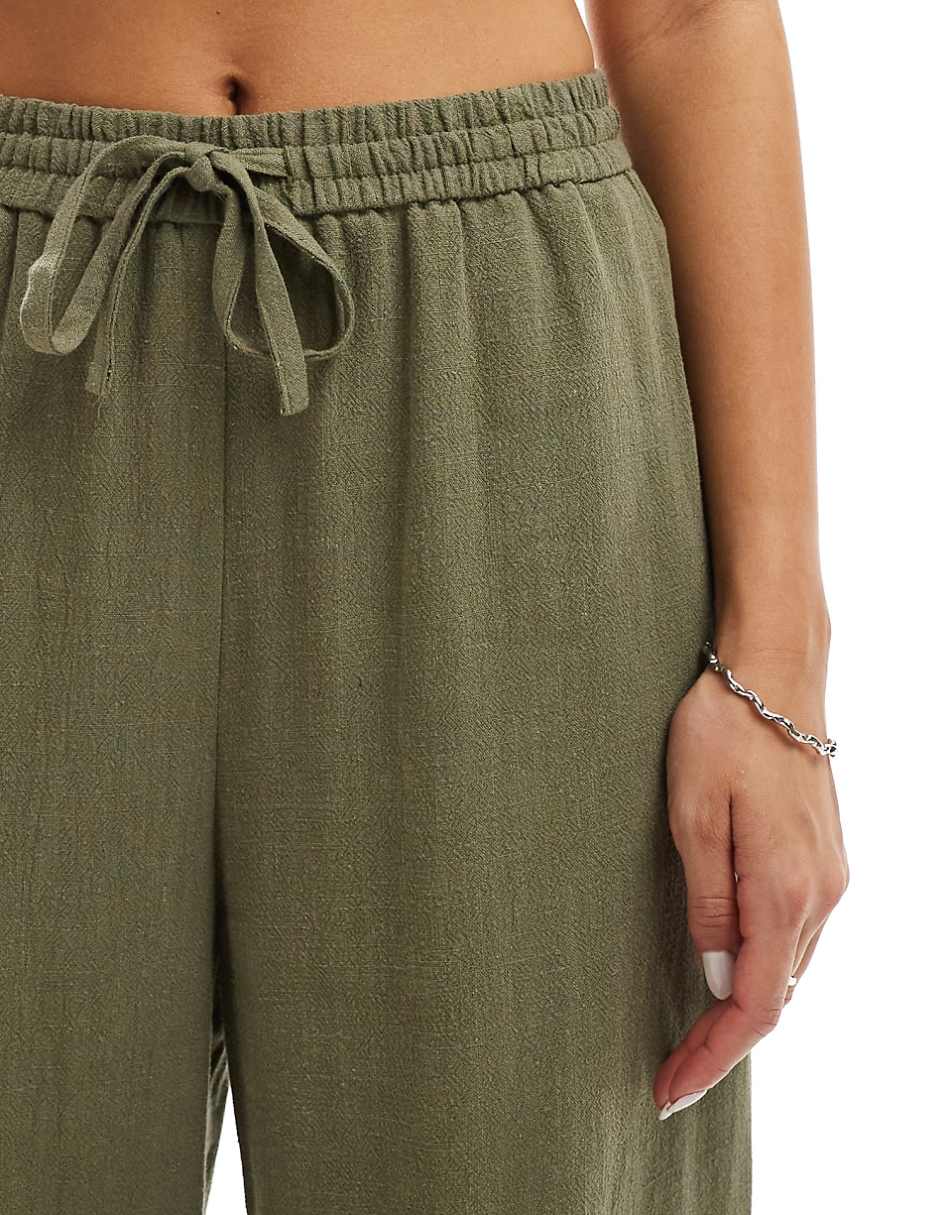 Miss Selfridge linen blend pull on wide leg pants in olive