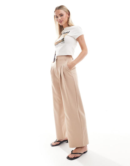 Miss Selfridge Petite tailored wide leg pants in taupe