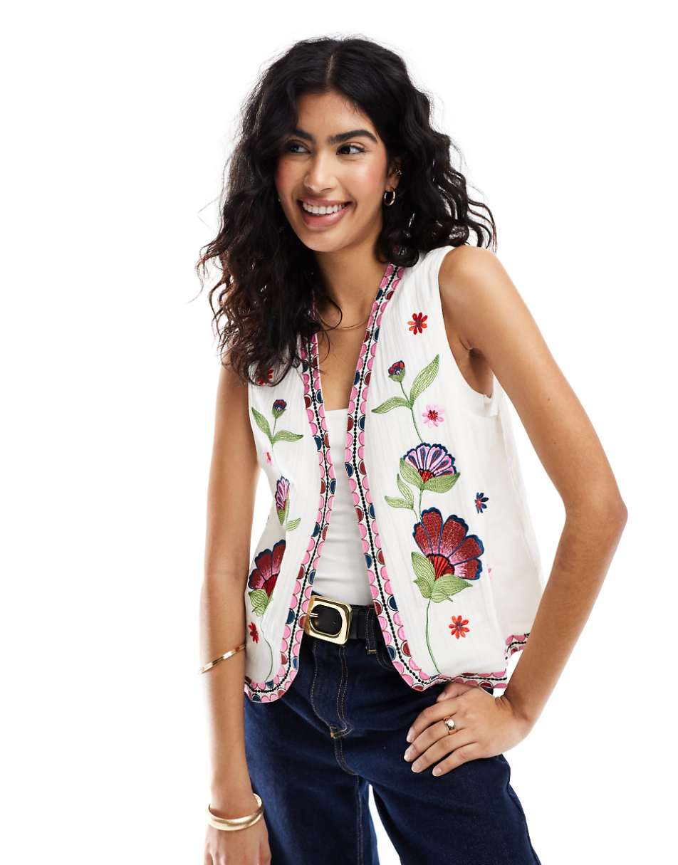 ASOS DESIGN floral embroidery vest in multi