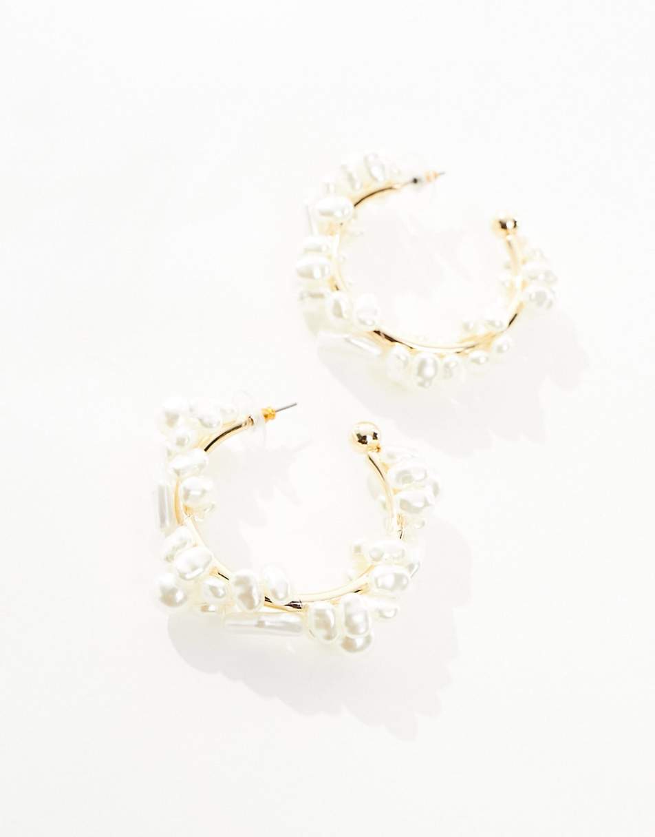 ASOS DESIGN 50mm hoop earrings with faux natural pearl design in gold tone