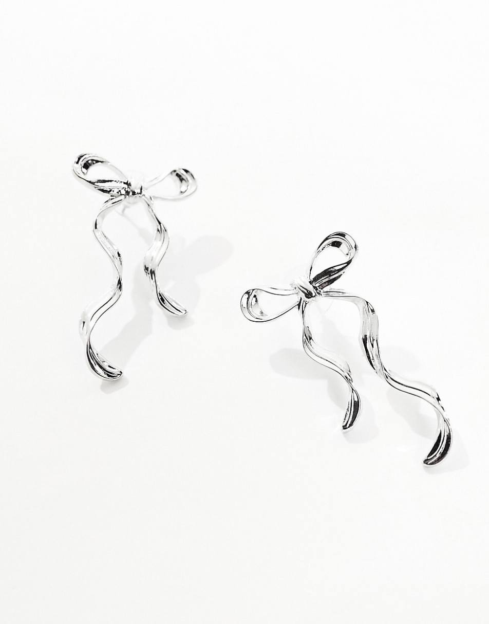 ASOS DESIGN stud earrings with bow design silver tone