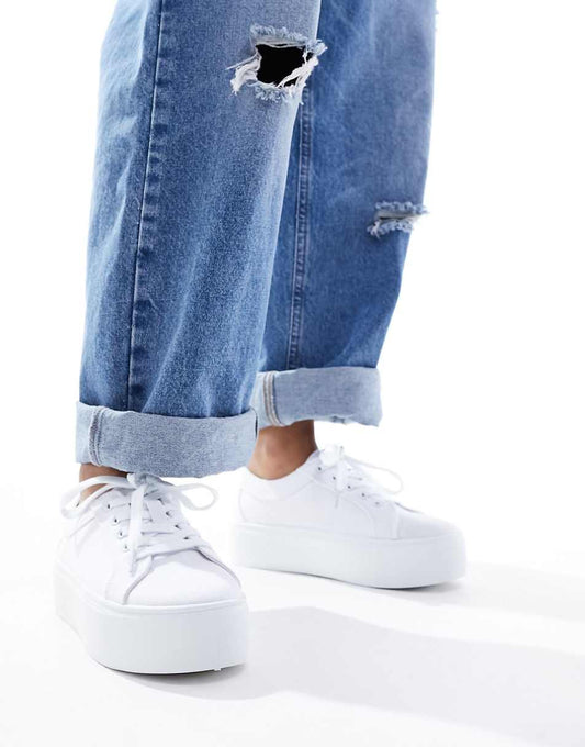 ASOS DESIGN Divide lace up flatform sneakers in white