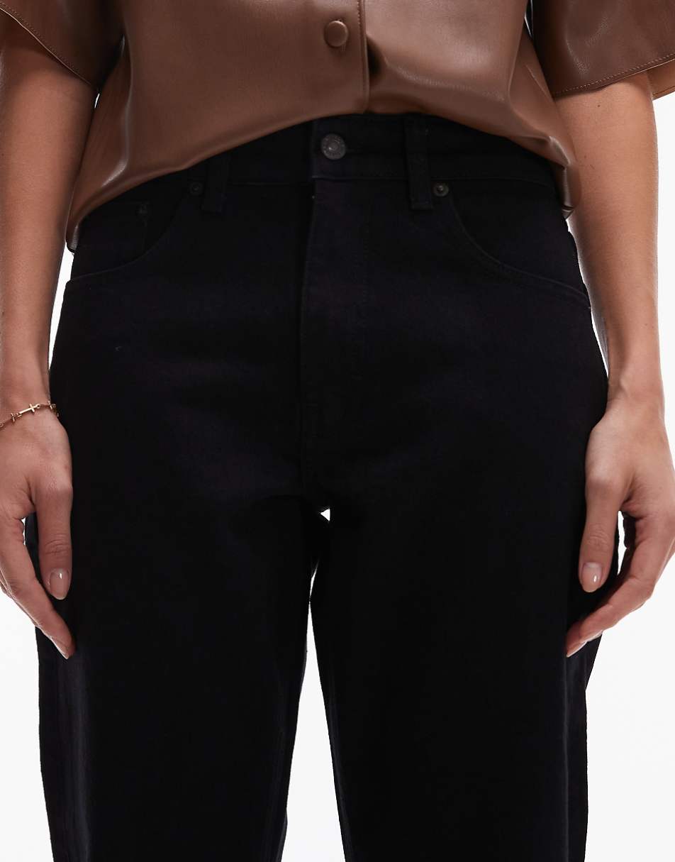 Topshop cropped mid rise straight jeans with raw hems in black