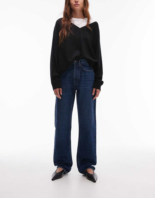 Topshop straight Kort jeans in rich blue