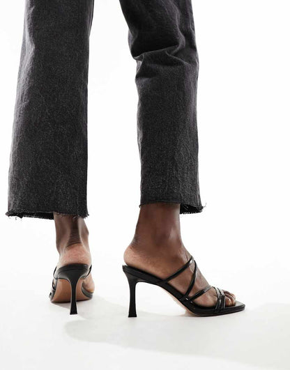 ASOS DESIGN Hayes strappy mid sandal heeled mules in black