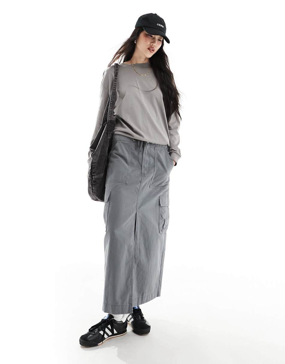 Pull&Bear oversized long sleeved t-shirt in pale gray