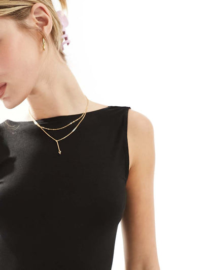 Miss Selfridge sleeveless low back fit and flare dress in black