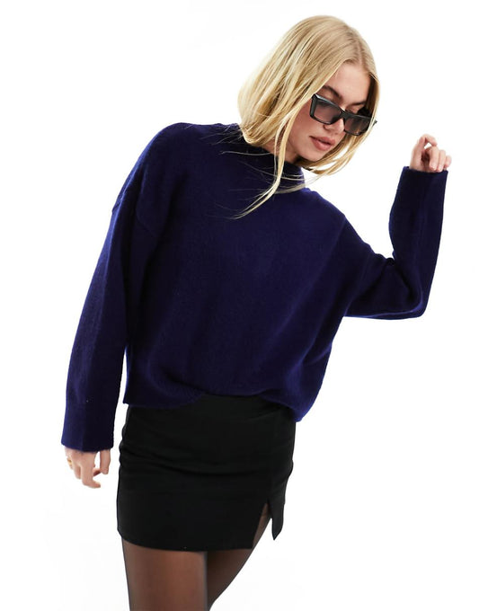 ASOS DESIGN boxy crew neck sweater in navy