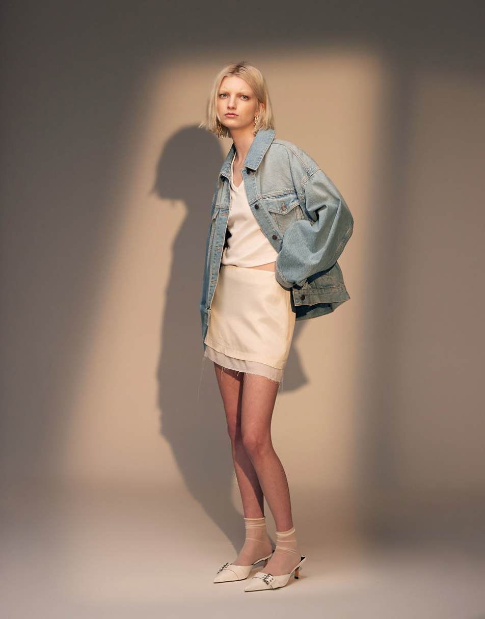 Topshop Balloon denim jacket in cloudy blue