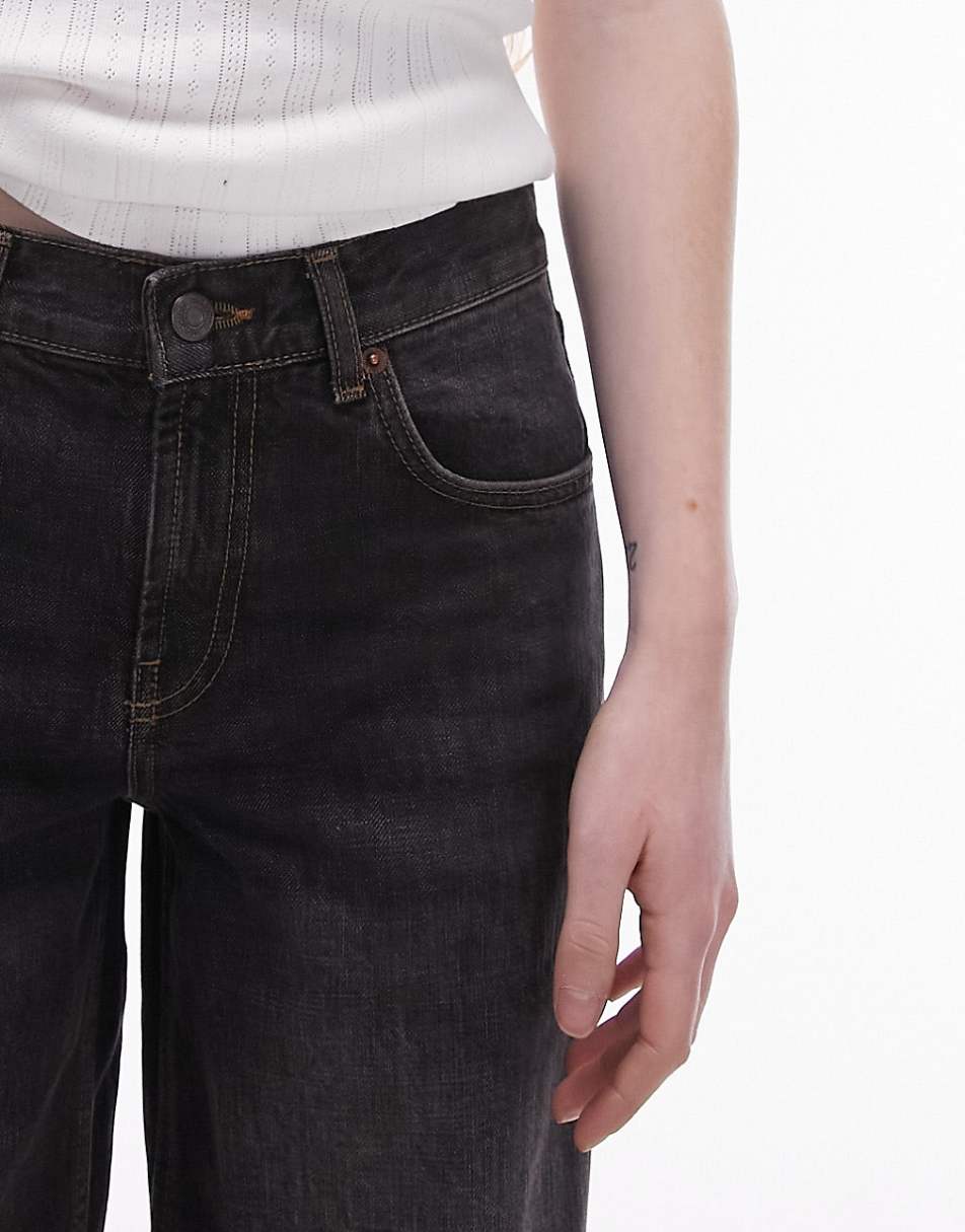 Topshop low rise Cinch back jeans in black cross hatch