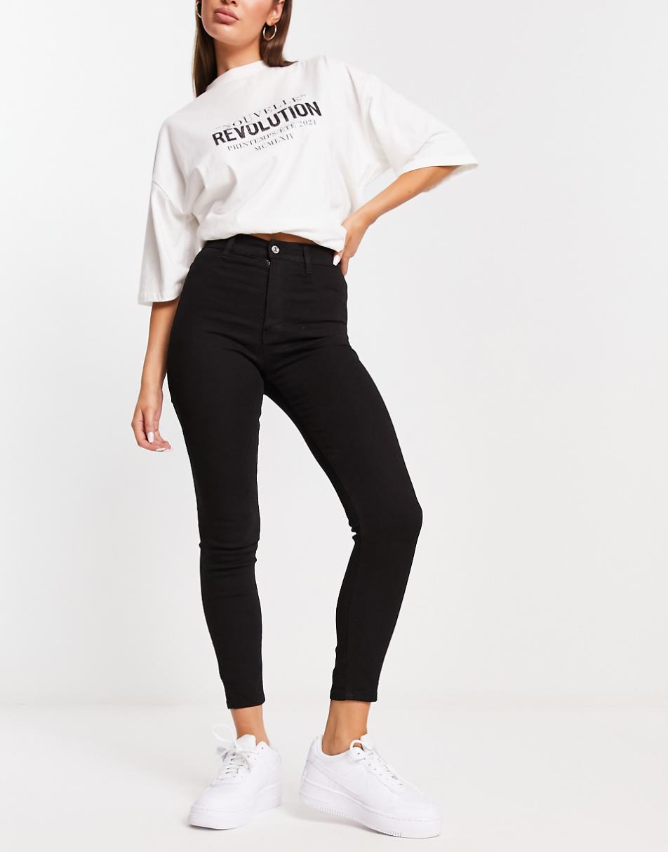 Pull&Bear super skinny high waist jeans in black