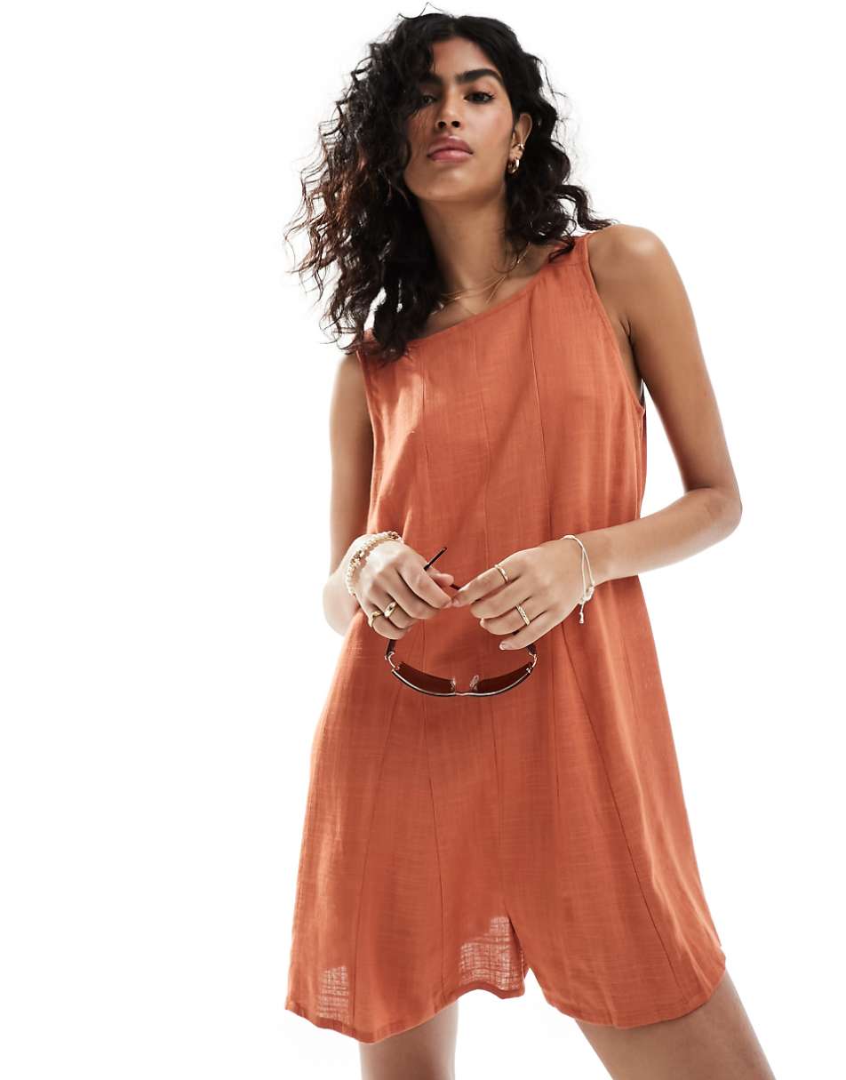 ASOS DESIGN godet throw on romper in terracotta