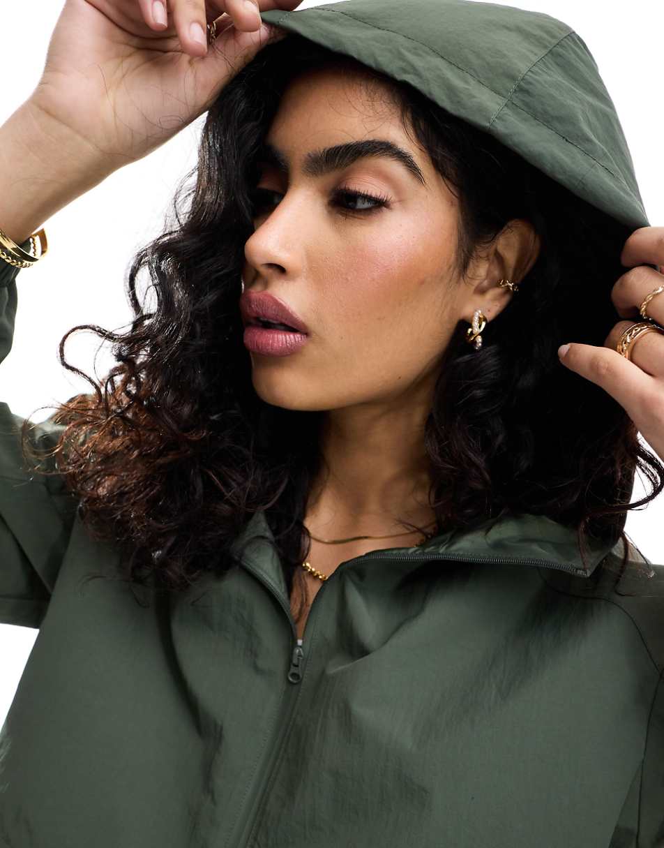 ASOS DESIGN cropped hooded rain jacket in khaki