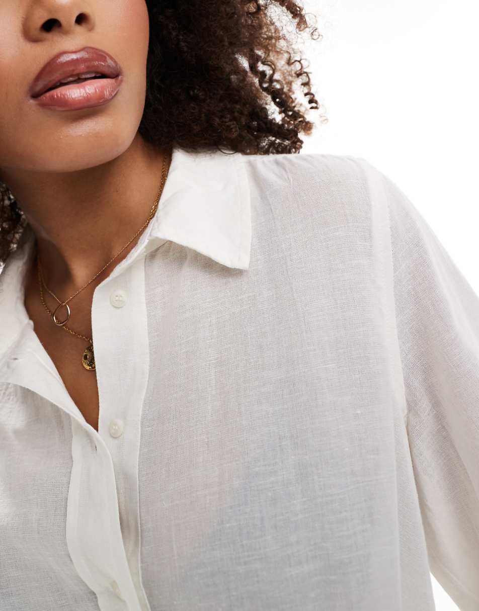 Vila linen mix shirt with wide sleeves in cream