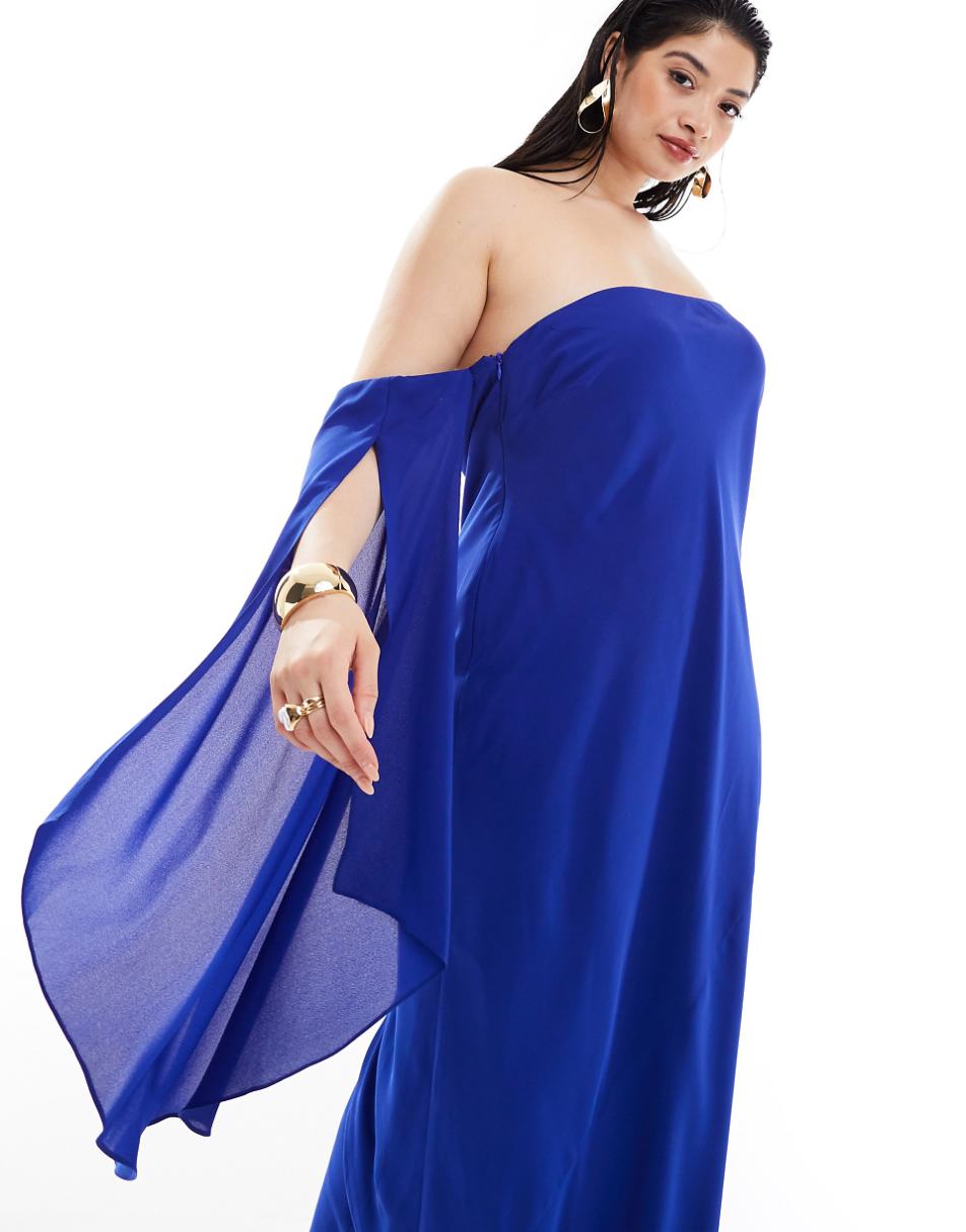 ASOS DESIGN Curve exclusive bardot maxi dress with exaggerated split sleeve in cobalt blue