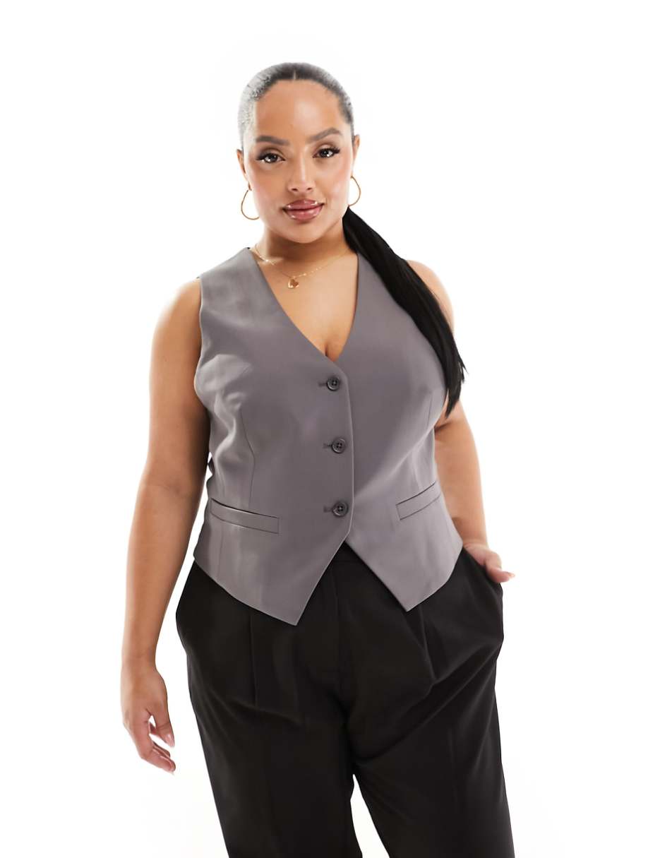 ASOS DESIGN Curve tailored vest in gray