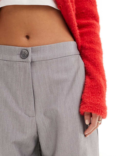 ASOS DESIGN Petite tailored wide leg dad pants in gray