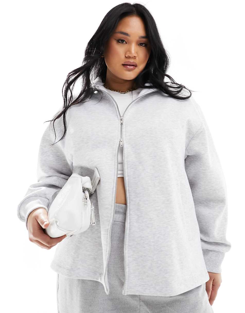 ASOS DESIGN Curve high neck zip up sweatshirt in gray