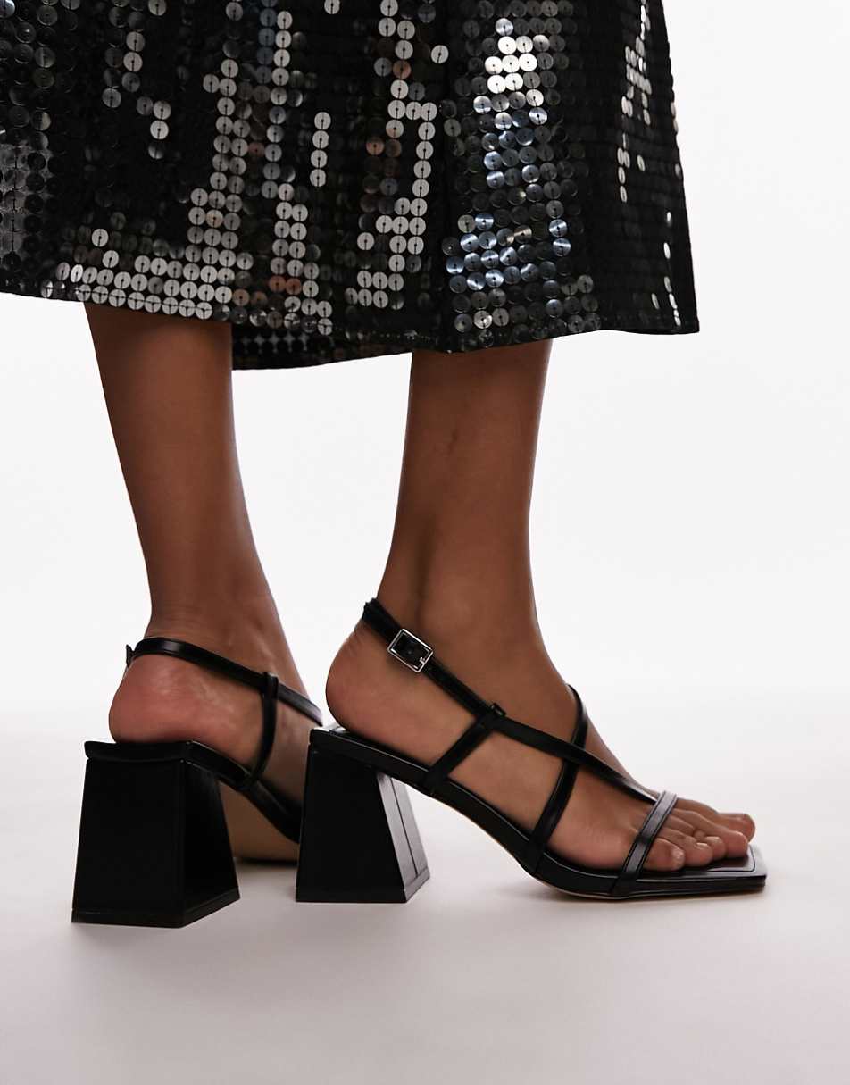 Topshop Gabby strappy block heel sandals in black