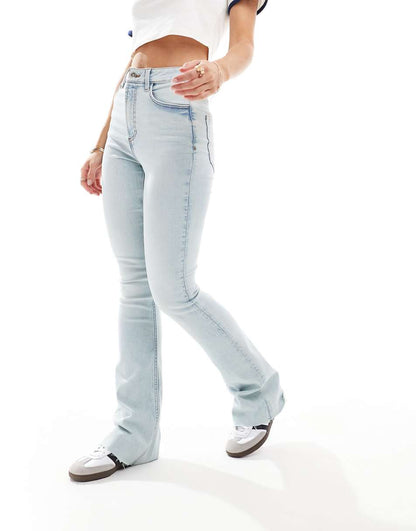 Miss Selfridge Petite flare jeans in bleach wash
