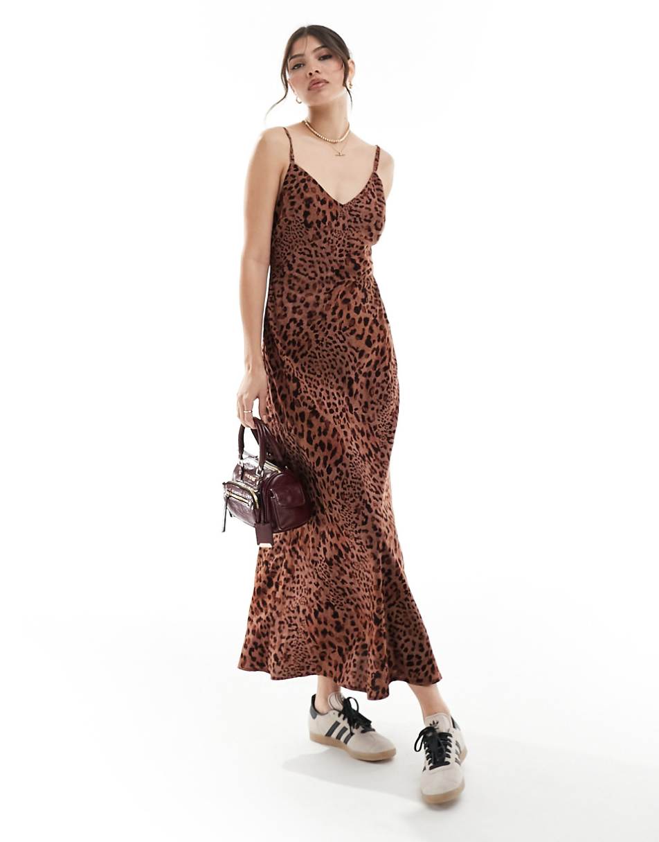 ASOS DESIGN maxi slip dress in spun in animal print