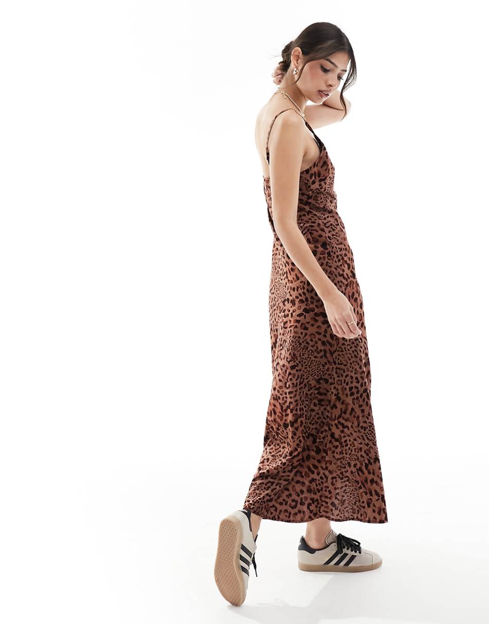 ASOS DESIGN maxi slip dress in spun in animal print