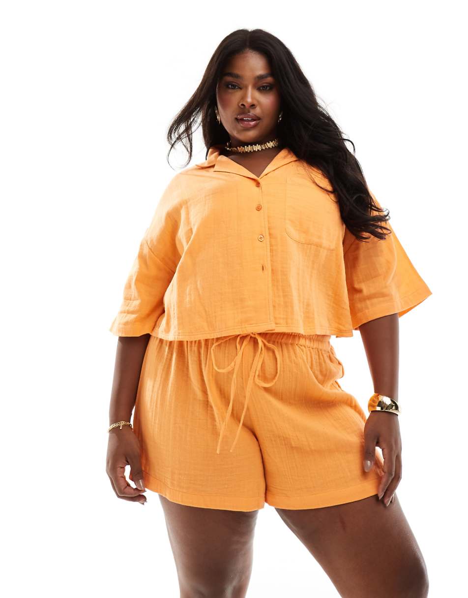 ASOS DESIGN Curve double gauze beach shorts in orange - part of a set