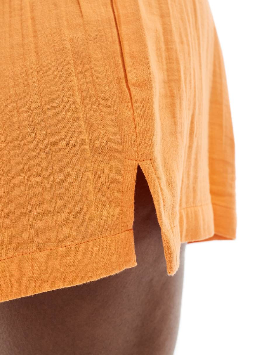 ASOS DESIGN Curve double gauze beach shorts in orange - part of a set