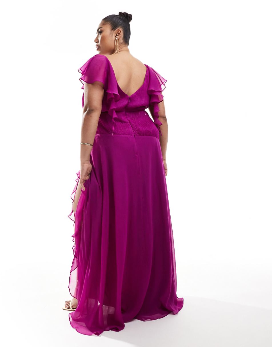 ASOS DESIGN Curve wrap front ruffle maxi dress with high split detail in purple