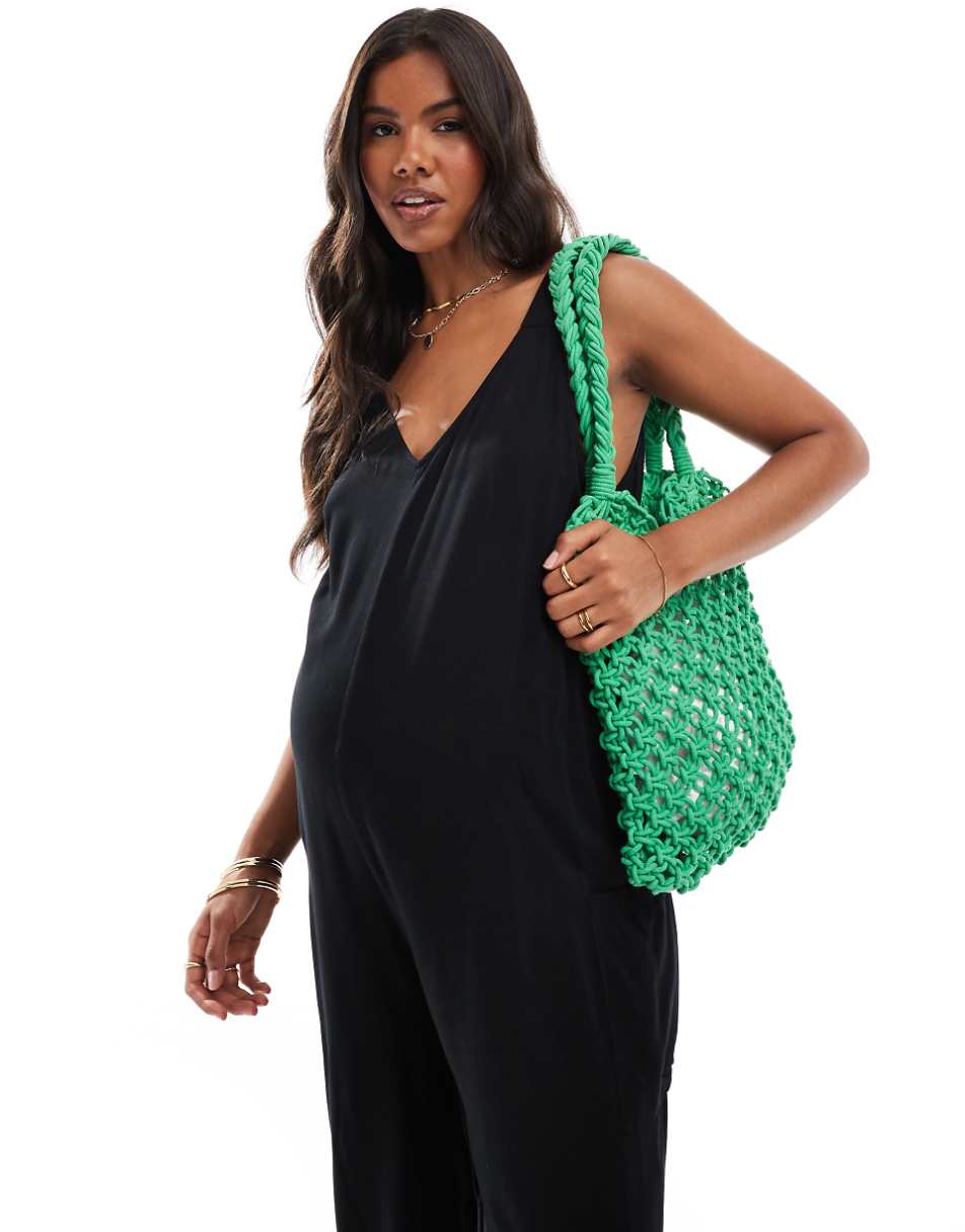 ASOS DESIGN Maternity beach jumpsuit with pocket detail in black