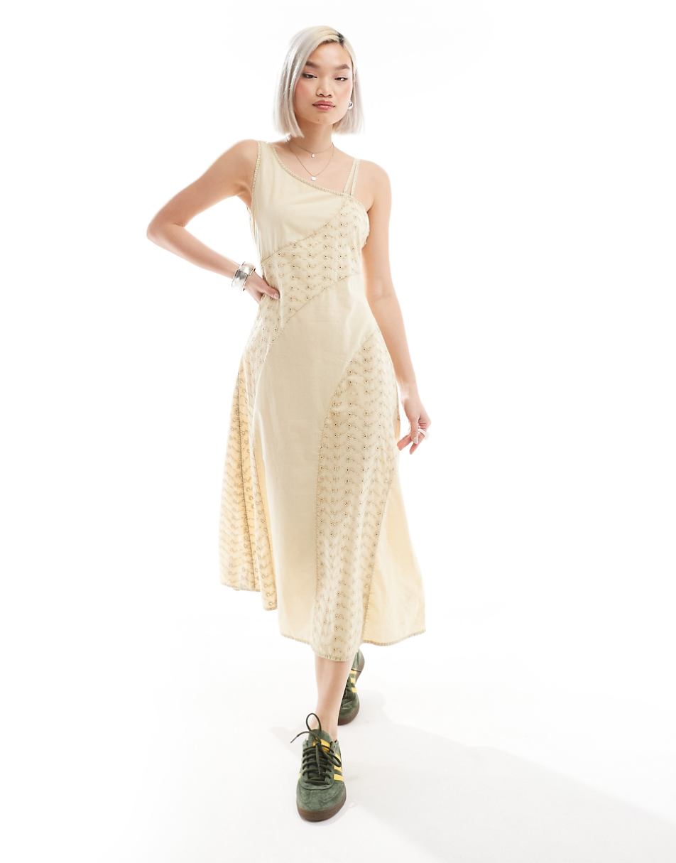 Reclaimed Vintage midi dress with one shoulder detail in buttermilk yellow