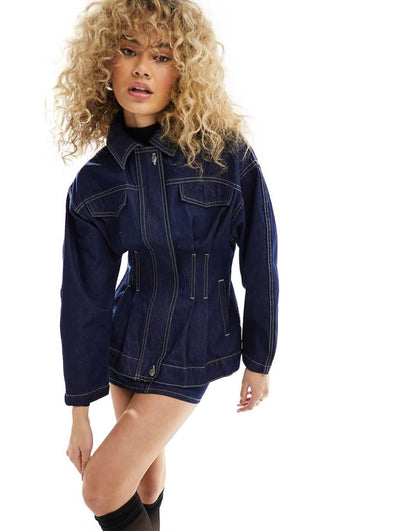 ASOS DESIGN premium denim jacket with waist seams in rinse wash - part of a set