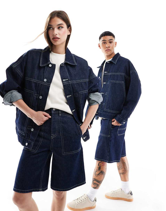 ASOS DESIGN Circular Design Collection unisex oversized denim jacket with contrast stitching in rinse wash blue