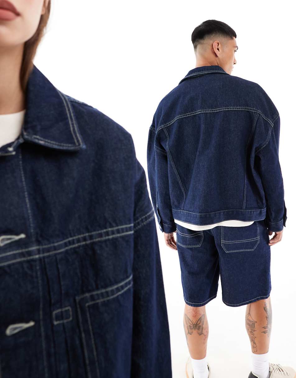 ASOS DESIGN Circular Design Collection unisex oversized denim jacket with contrast stitching in rinse wash blue