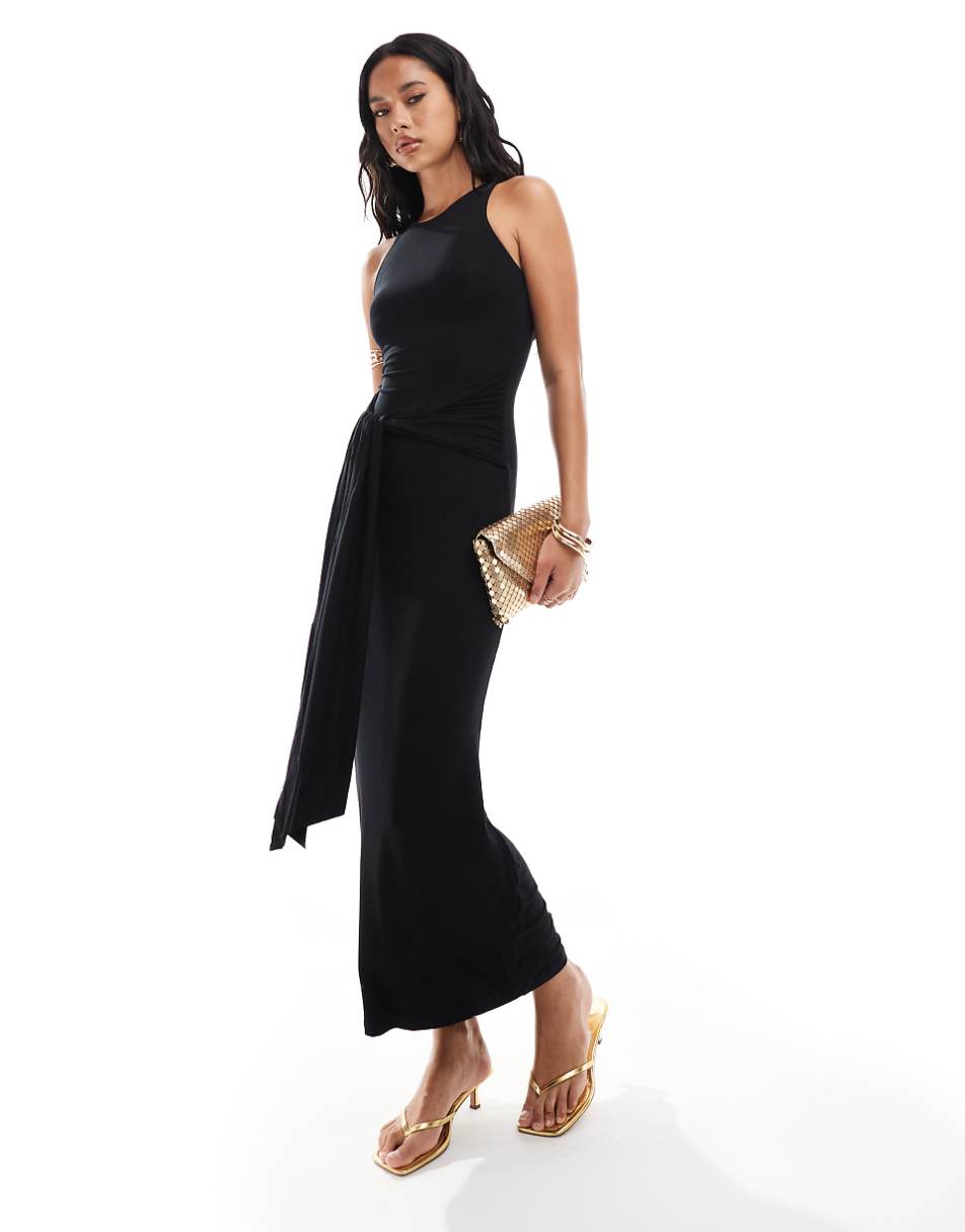 ASOS DESIGN maxi dress with drape tie front in black