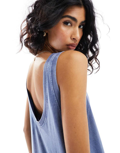 ASOS DESIGN sleeveless smock maxi dress with low back in indigo wash