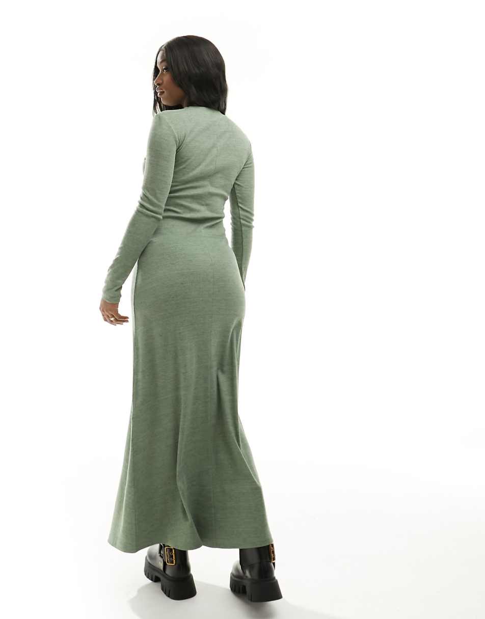 ASOS DESIGN column ribbed maxi dress with crew neck in green