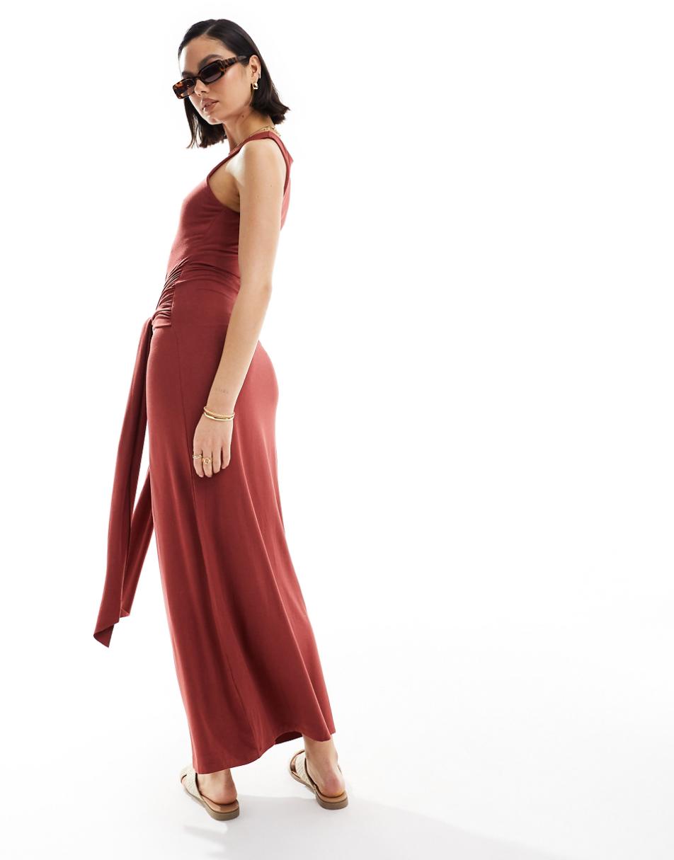 ASOS DESIGN maxi dress with drape tie front in red