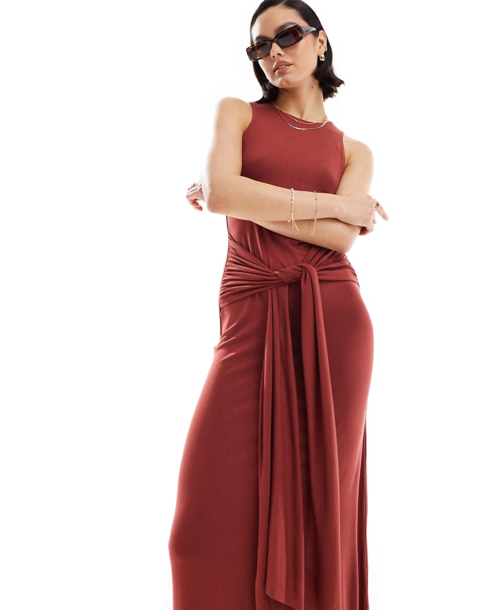 ASOS DESIGN maxi dress with drape tie front in red