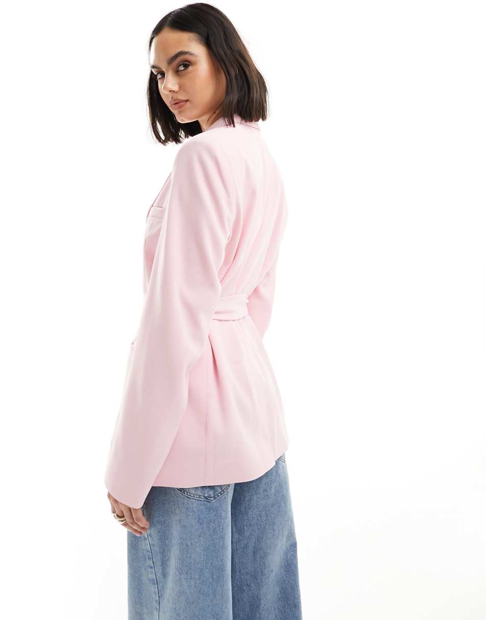 ASOS DESIGN tailored belted blazer in pink