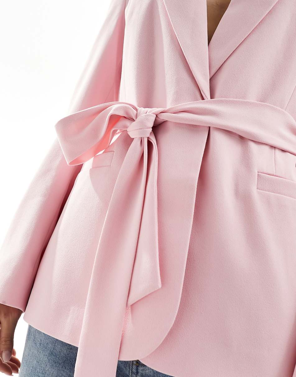 ASOS DESIGN tailored belted blazer in pink