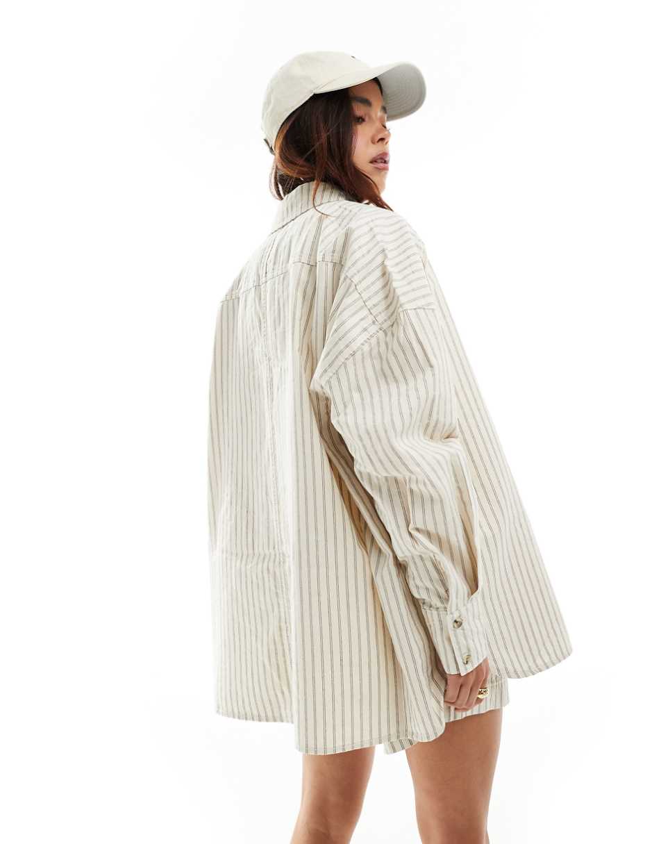 ASOS DESIGN oversized shirt with cutabout panels in structured stripe