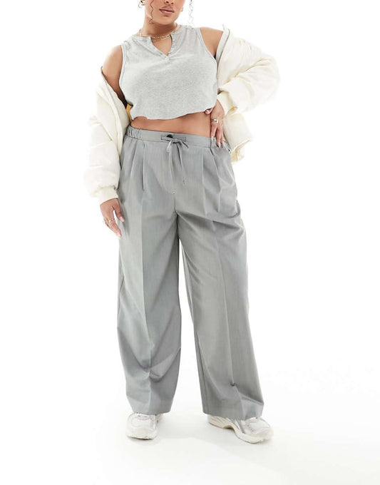 ASOS DESIGN Curve tailored pull on pants in gray