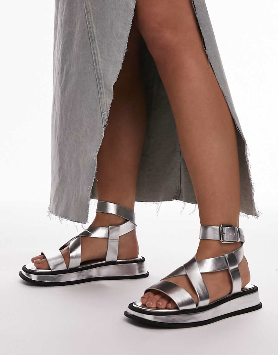 Topshop Wide Fit Jasmine chunky sandals in silver