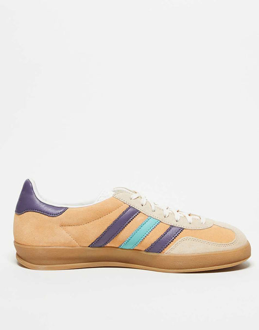 adidas Originals Gazelle Indoor sneakers with gum sole in peach and purple