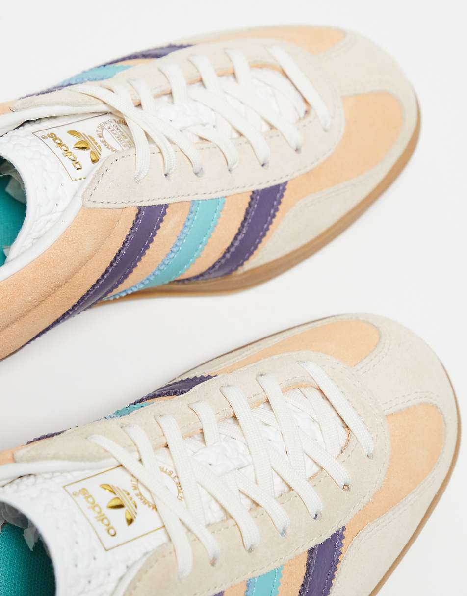 adidas Originals Gazelle Indoor sneakers with gum sole in peach and purple