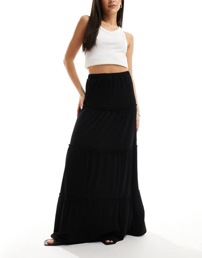 ASOS DESIGN tiered maxi skirt in black