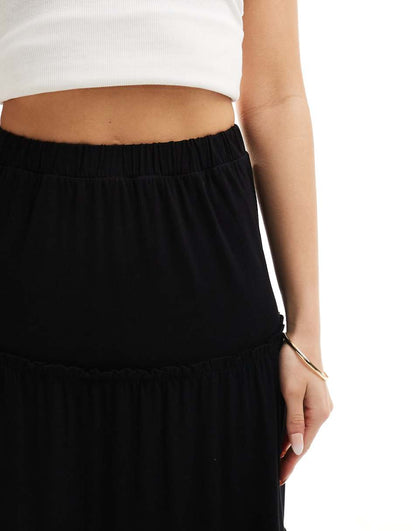 ASOS DESIGN tiered maxi skirt in black