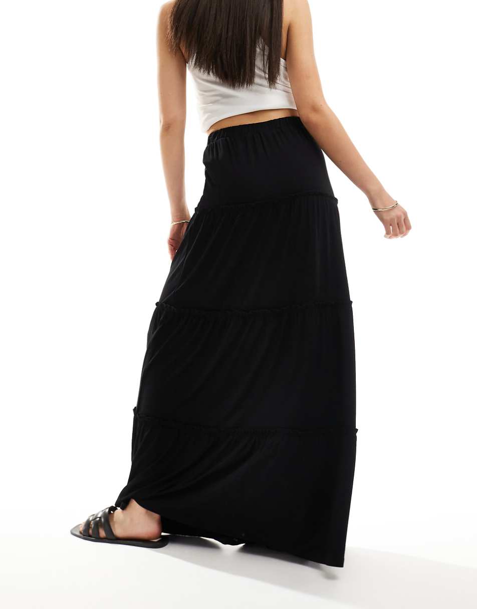 ASOS DESIGN tiered maxi skirt in black