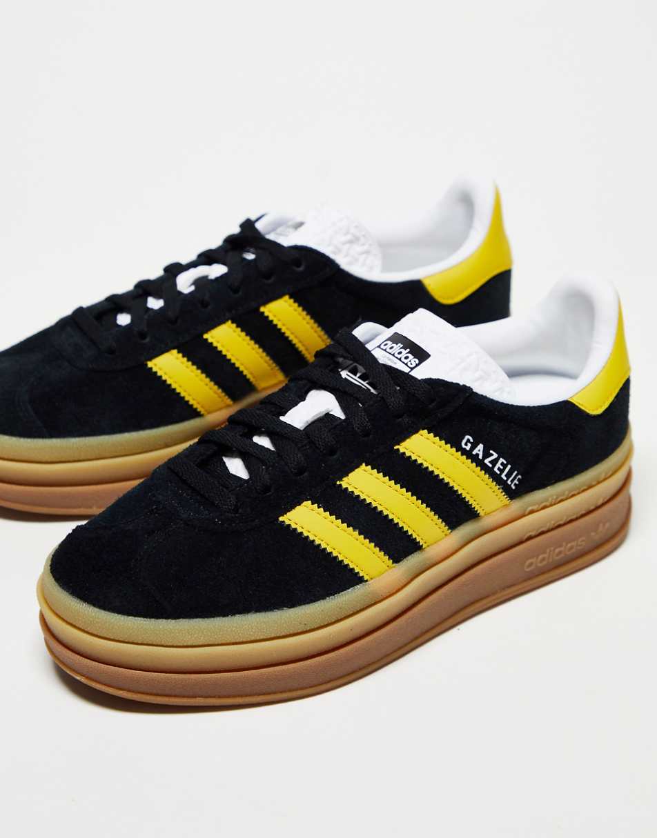 adidas Originals Gazelle Bold sneakers with gum sole in black and yellow